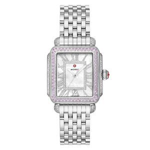 ‼️ MICHELE Limited Edition Deco Madison Pink Sapphire Stainless Steel Watch